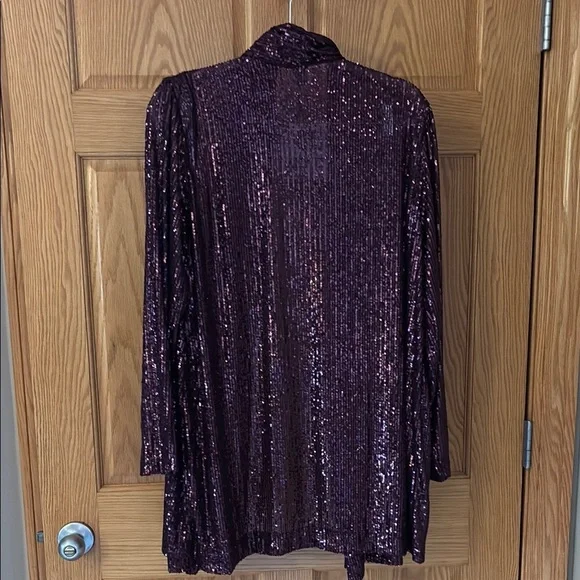 NWT Anne Klein Deep Purple Purple Sequin Blazer Jacket Evening Wear Large - Picture 8 of 10